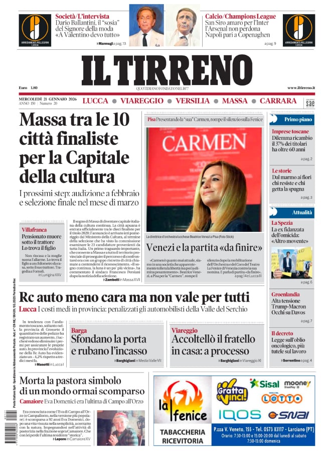 Il Tirreno - 21 gennaio 2026