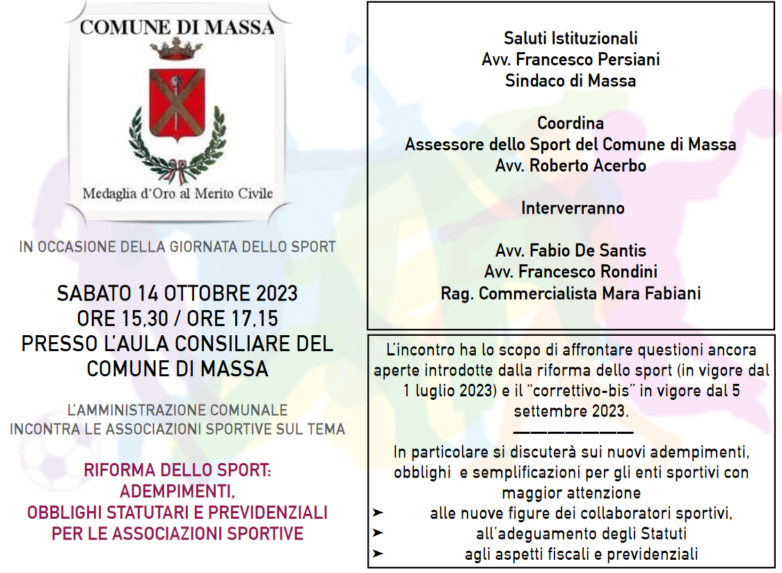 locandina incontro Riforma dello Sport - 14 ottembre 23 