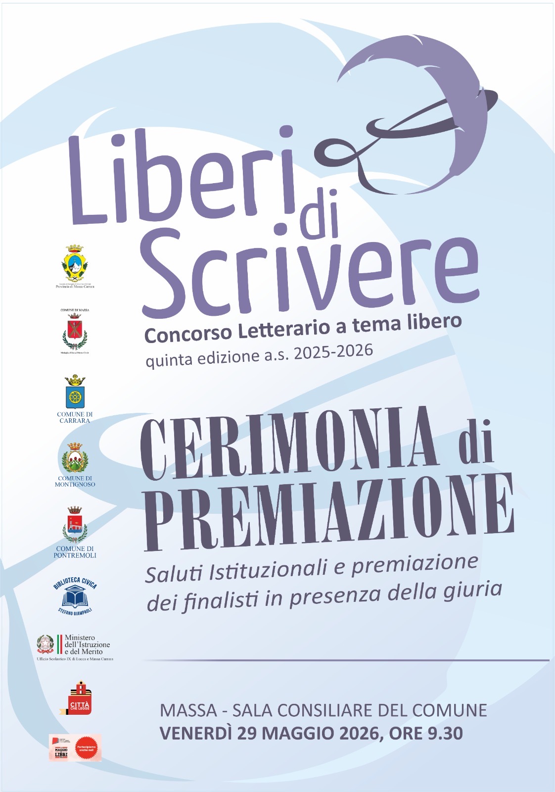 locandina cerimonia premiazione Liberi di scrivere 2026 